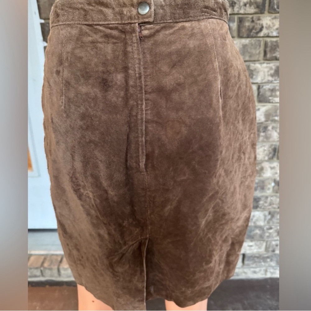 Vintage Brown Suede Leather Pencil Skirt High Waist Mini 7/8 Gitano - Picture 3 of 7